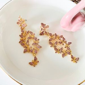 Oscar de la Renta Pave Butterfly Earrings Pink